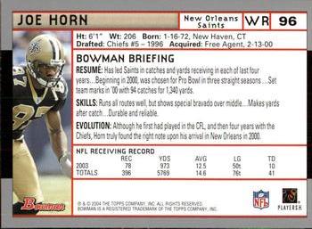 2004 Bowman #96 Joe Horn Back