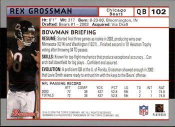 2004 Bowman #102 Rex Grossman Back
