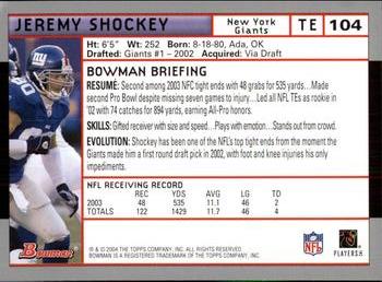 2004 Bowman #104 Jeremy Shockey Back