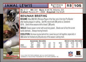2004 Bowman #105 Jamal Lewis Back