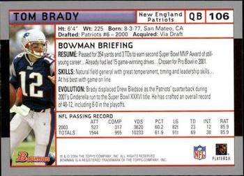 2004 Bowman #106 Tom Brady Back
