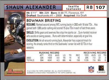 2004 Bowman #107 Shaun Alexander Back