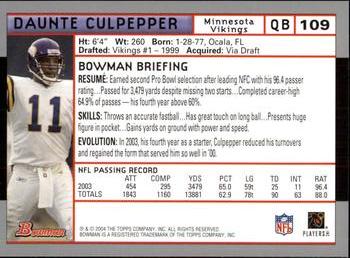 2004 Bowman #109 Daunte Culpepper Back