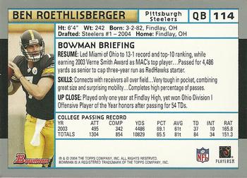 2004 Bowman #114 Ben Roethlisberger Back