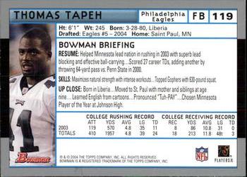2004 Bowman #119 Thomas Tapeh Back