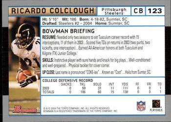 2004 Bowman #123 Ricardo Colclough Back