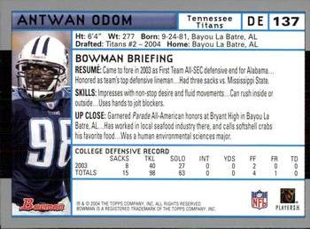 2004 Bowman #137 Antwan Odom Back