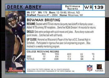 2004 Bowman #139 Derek Abney Back