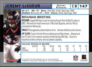 2004 Bowman #147 Jeremy LeSueur Back