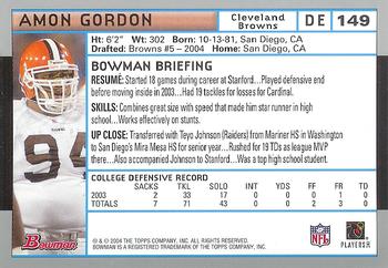 2004 Bowman #149 Amon Gordon Back