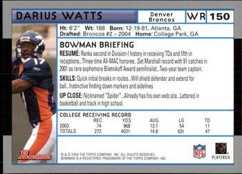 2004 Bowman #150 Darius Watts Back