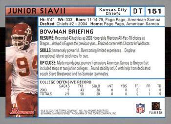 2004 Bowman #151 Junior Siavii Back