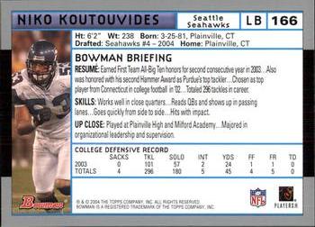2004 Bowman #166 Niko Koutouvides Back