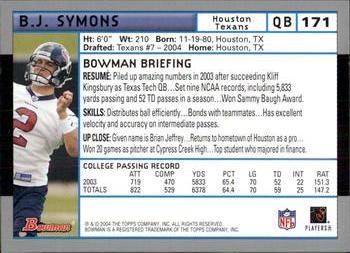 2004 Bowman #171 B.J. Symons Back