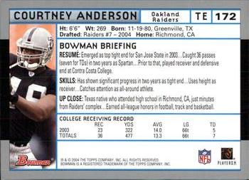2004 Bowman #172 Courtney Anderson Back
