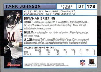 2004 Bowman #178 Tank Johnson Back