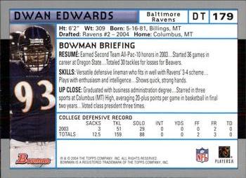 2004 Bowman #179 Dwan Edwards Back