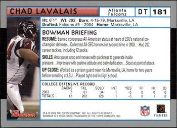 2004 Bowman #181 Chad Lavalais Back