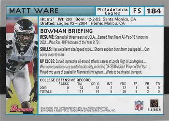 2004 Bowman #184 Matt Ware Back