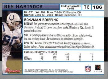 2004 Bowman #186 Ben Hartsock Back