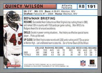 2004 Bowman #191 Quincy Wilson Back