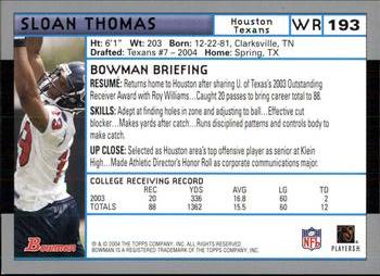 2004 Bowman #193 Sloan Thomas Back