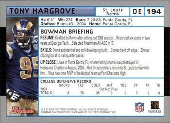 2004 Bowman #194 Tony Hargrove Back