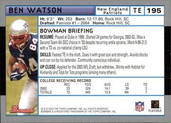 2004 Bowman #195 Ben Watson Back