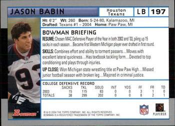 2004 Bowman #197 Jason Babin Back