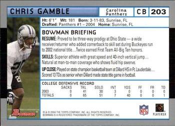 2004 Bowman #203 Chris Gamble Back