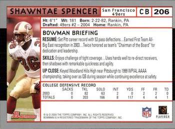 2004 Bowman #206 Shawntae Spencer Back