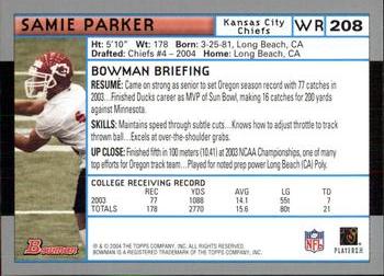 2004 Bowman #208 Samie Parker Back