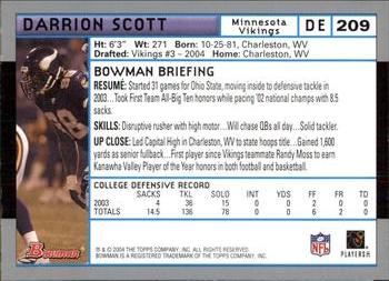 2004 Bowman #209 Darrion Scott Back