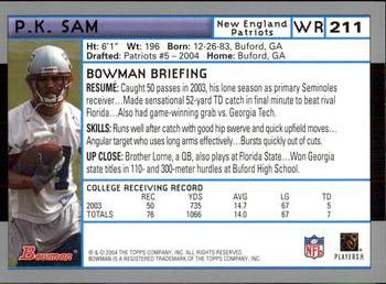 2004 Bowman #211 P.K. Sam Back