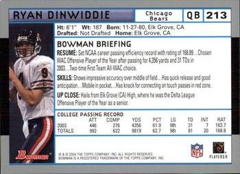 2004 Bowman #213 Ryan Dinwiddie Back