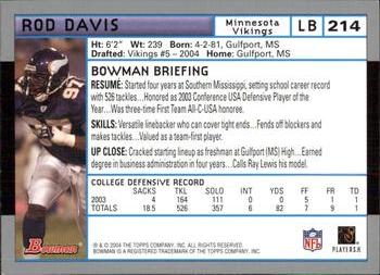 2004 Bowman #214 Rod Davis Back