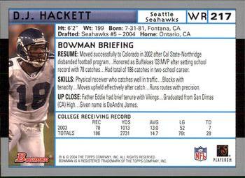 2004 Bowman #217 D.J. Hackett Back