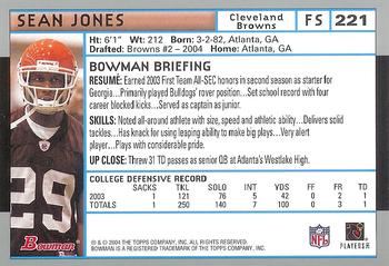 2004 Bowman #221 Sean Jones Back
