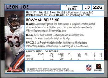 2004 Bowman #226 Leon Joe Back