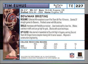 2004 Bowman #227 Tim Euhus Back