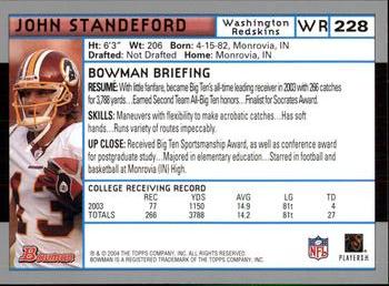 2004 Bowman #228 John Standeford Back
