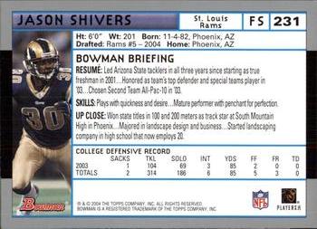 2004 Bowman #231 Jason Shivers Back