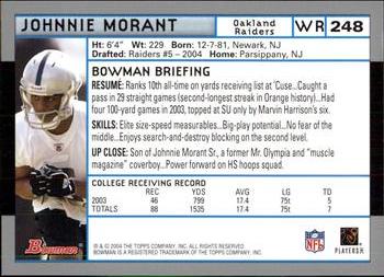 2004 Bowman #248 Johnnie Morant Back