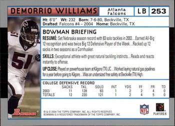 2004 Bowman #253 Demorrio Williams Back