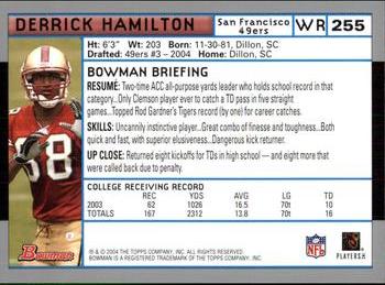 2004 Bowman #255 Derrick Hamilton Back