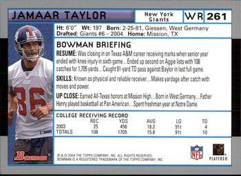 2004 Bowman #261 Jamaar Taylor Back