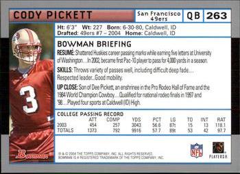 2004 Bowman #263 Cody Pickett Back