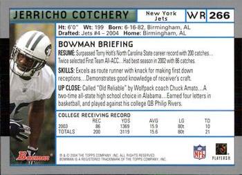 2004 Bowman #266 Jerricho Cotchery Back
