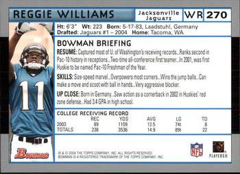 2004 Bowman #270 Reggie Williams Back