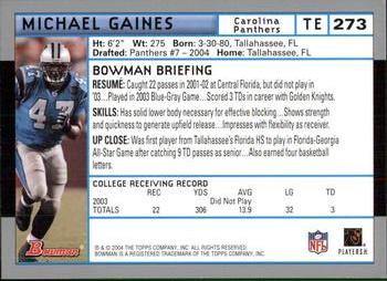 2004 Bowman #273 Michael Gaines Back